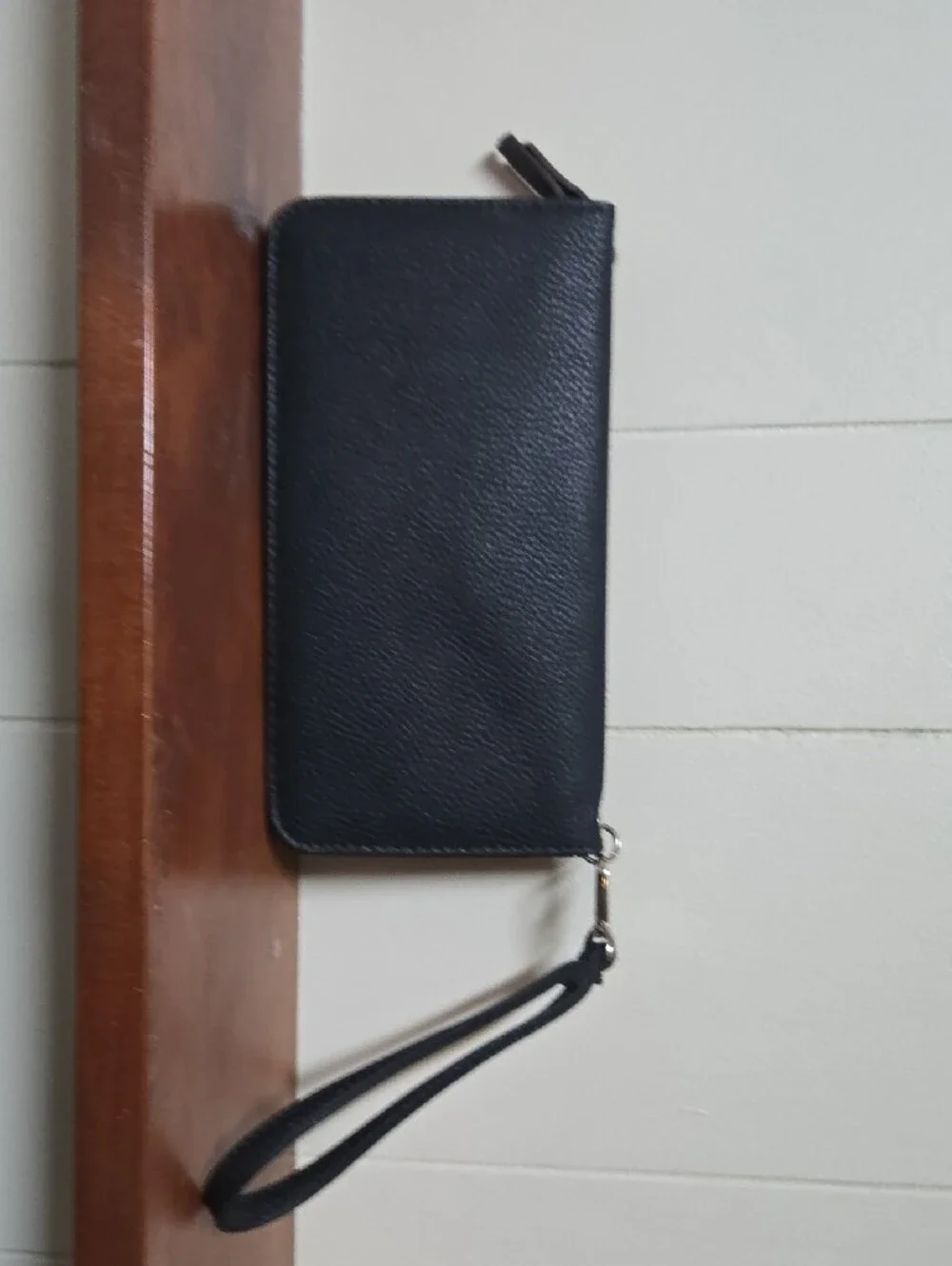 Dana Buchman Black Leather Wristlet Clutch with Zip Pocket